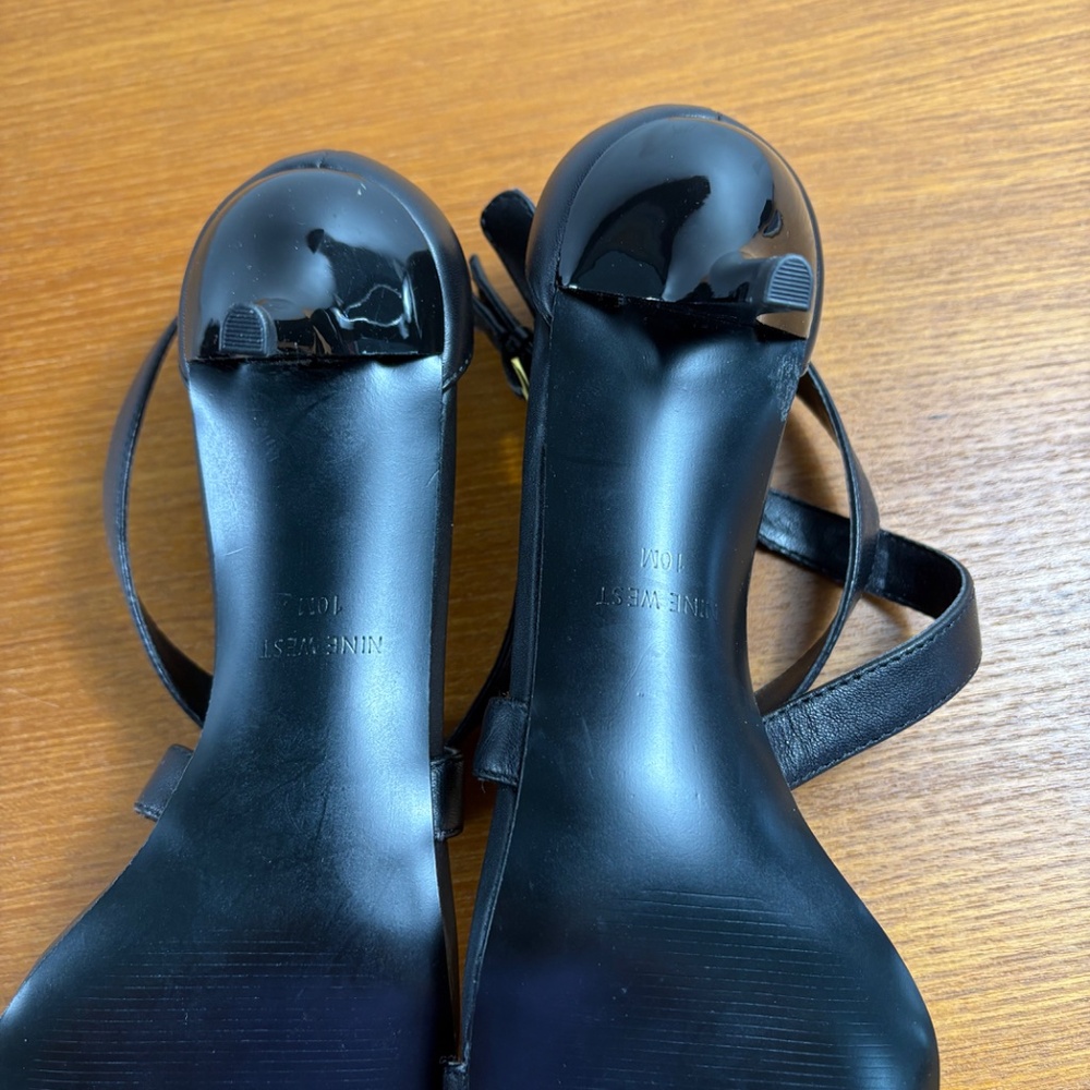 NWOT Nine West Black Leather Strappy Heeled Sandals - Picture 7 of 11
